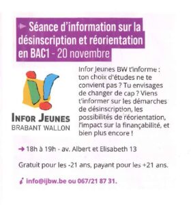Séance d&rsquo;information sur la désinscription et réorientation en BAC1